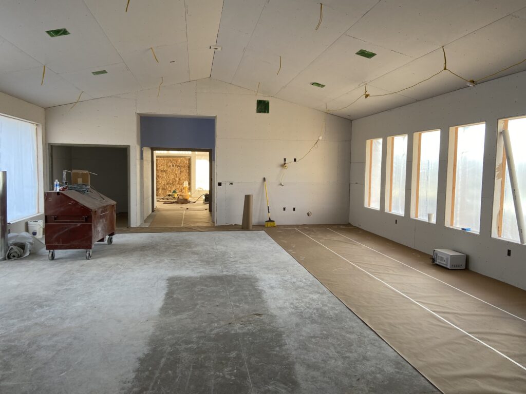 A room that is being remodeled with walls and ceilings.
