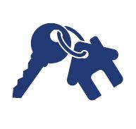 A blue key with a house on it.