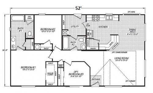 Oak Ridge 28x52 Option 1 Floorplan